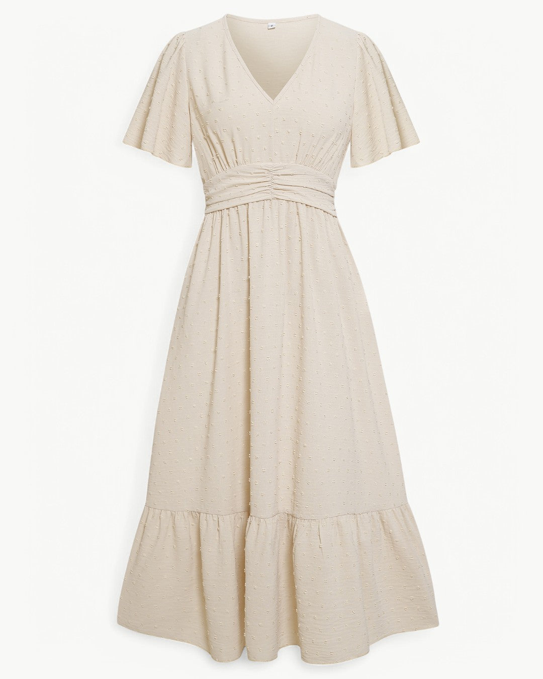 RENÉE – Robe midi à col en V et manches courtes