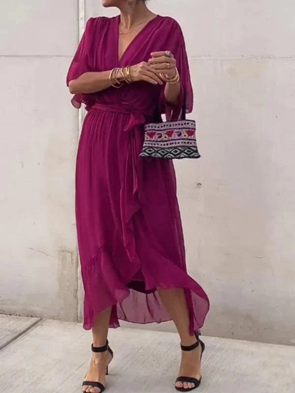 Monica™ | Silk muslin dress with V-neck