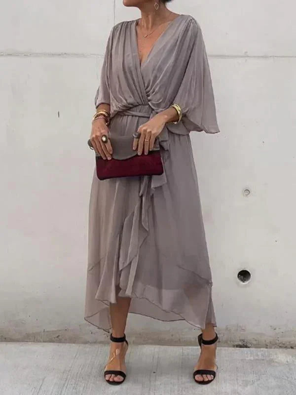 Monica™ | Silk muslin dress with V-neck