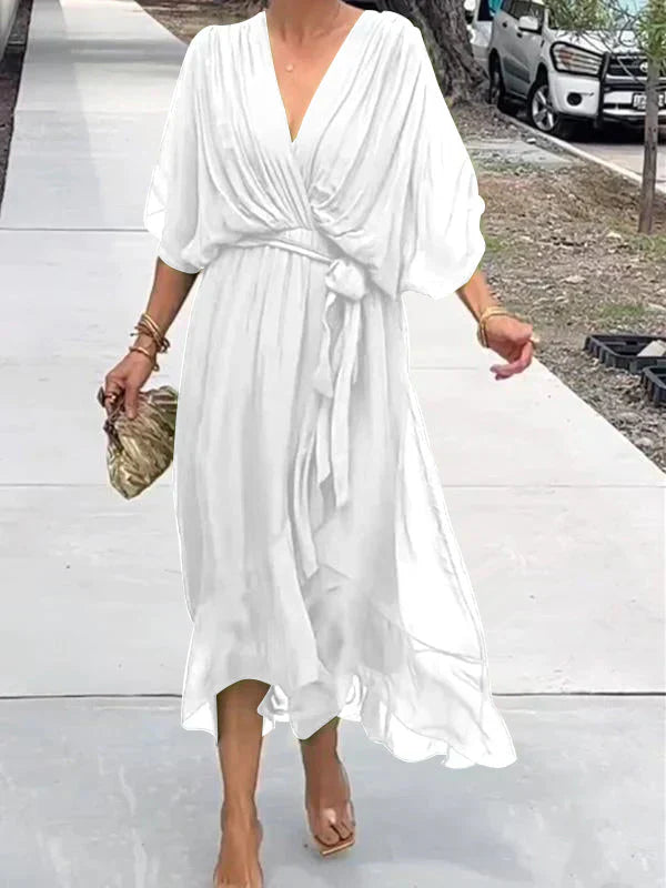Monica™ | Silk muslin dress with V-neck