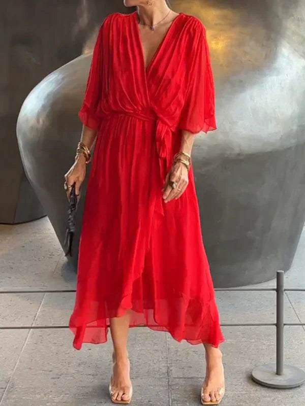 Monica™ | Silk muslin dress with V-neck