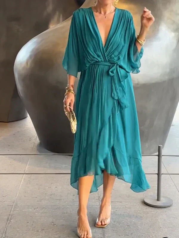 Monica™ | Silk muslin dress with V-neck