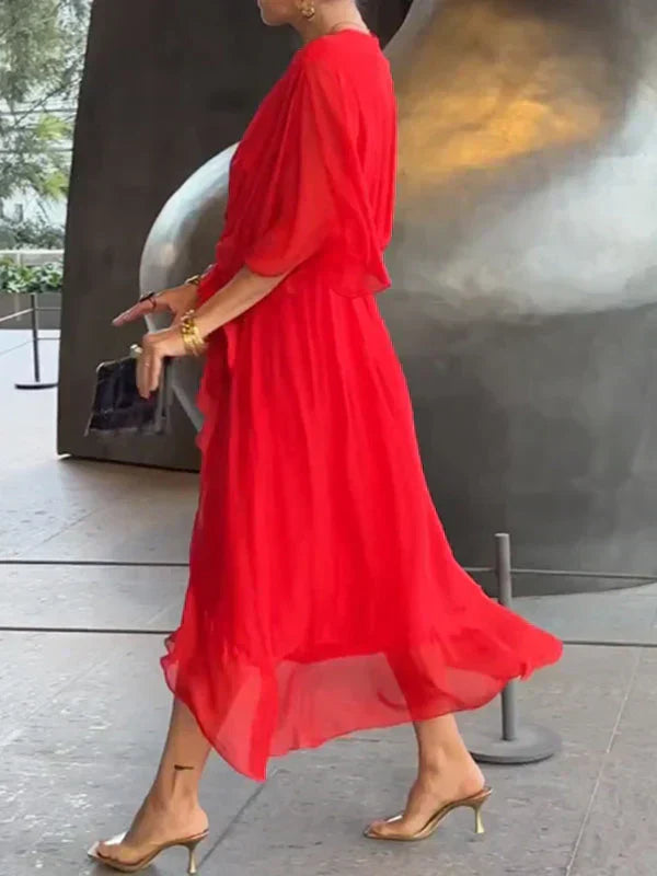 Monica™ | Silk muslin dress with V-neck