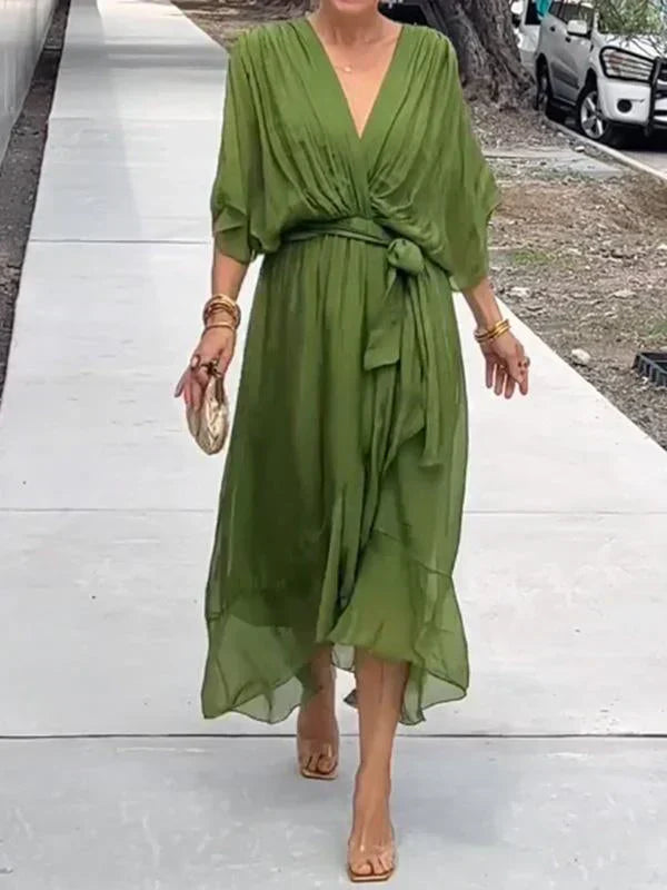 Monica™ | Silk muslin dress with V-neck